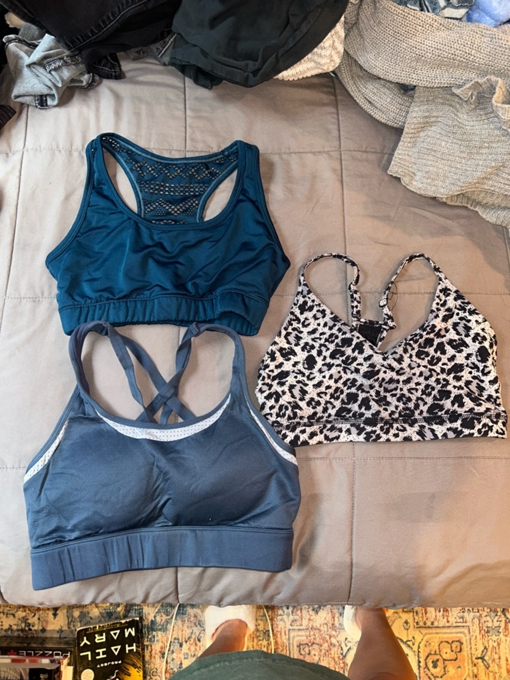 3-Pack Women's Low-Impact Sports Bras - Teal, Charcoal & Black/White Leopard